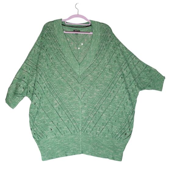 Torrid Sweater Womens 2X Green Open Knit Pullover Short Dolman Sleeve V Neck - Picture 1 of 10